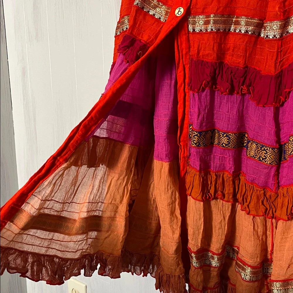 Paul Ropp Bohemian Red and Orange Button-Down Skirt‎ Size XS